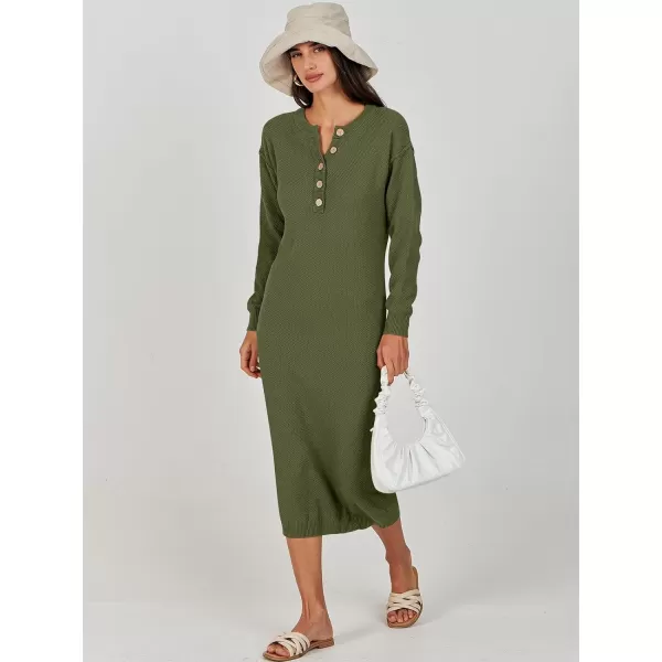 Caracilia Women Sweater Dress Long Sleeve Button V Neck Oversized Waffle Knit Pullover Sweater Casual Loose Fall Maxi Dress