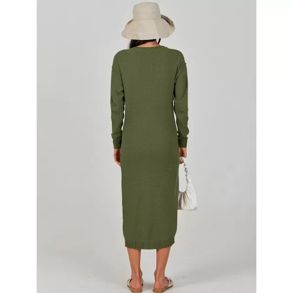 Caracilia Women Sweater Dress Long Sleeve Button V Neck Oversized Waffle Knit Pullover Sweater Casual Loose Fall Maxi Dress