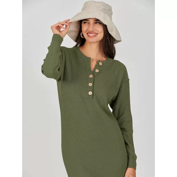 Caracilia Women Sweater Dress Long Sleeve Button V Neck Oversized Waffle Knit Pullover Sweater Casual Loose Fall Maxi Dress