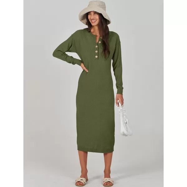 Caracilia Women Sweater Dress Long Sleeve Button V Neck Oversized Waffle Knit Pullover Sweater Casual Loose Fall Maxi Dress