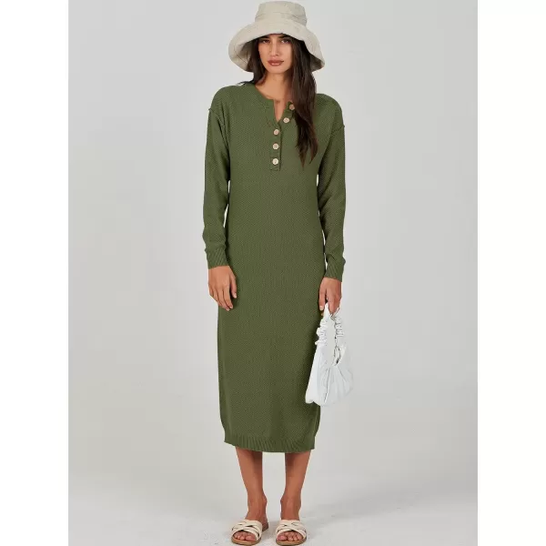 Caracilia Women Sweater Dress Long Sleeve Button V Neck Oversized Waffle Knit Pullover Sweater Casual Loose Fall Maxi Dress