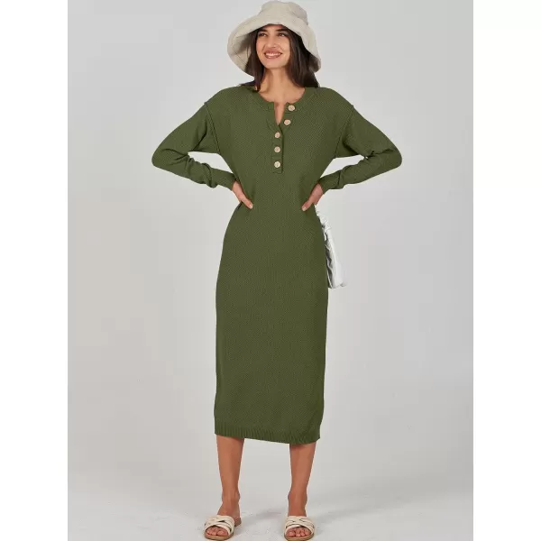 Caracilia Women Sweater Dress Long Sleeve Button V Neck Oversized Waffle Knit Pullover Sweater Casual Loose Fall Maxi Dress