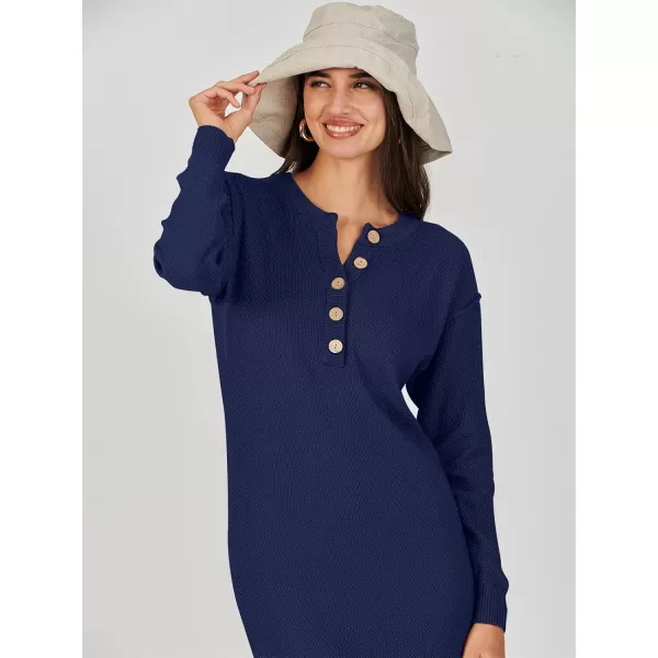 Caracilia Women Sweater Dress Long Sleeve Button V Neck Oversized Waffle Knit Pullover Sweater Casual Loose Fall Maxi Dress
