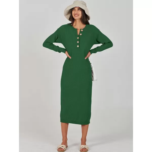Caracilia Women Sweater Dress Long Sleeve Button V Neck Oversized Waffle Knit Pullover Sweater Casual Loose Fall Maxi Dress