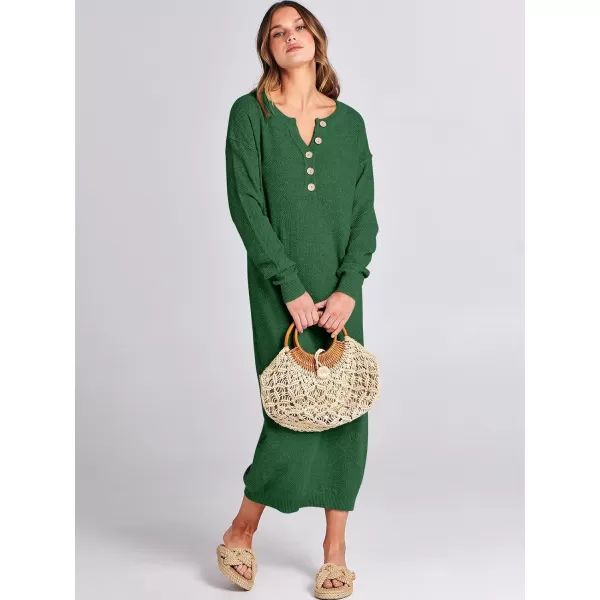 Caracilia Women Sweater Dress Long Sleeve Button V Neck Oversized Waffle Knit Pullover Sweater Casual Loose Fall Maxi Dress