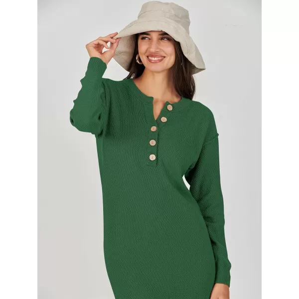 Caracilia Women Sweater Dress Long Sleeve Button V Neck Oversized Waffle Knit Pullover Sweater Casual Loose Fall Maxi Dress
