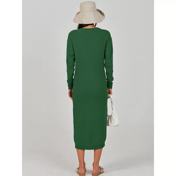 Caracilia Women Sweater Dress Long Sleeve Button V Neck Oversized Waffle Knit Pullover Sweater Casual Loose Fall Maxi Dress