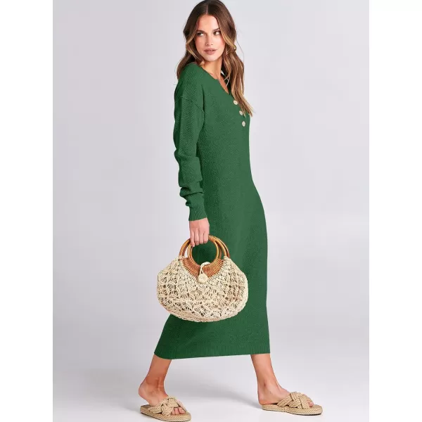 Caracilia Women Sweater Dress Long Sleeve Button V Neck Oversized Waffle Knit Pullover Sweater Casual Loose Fall Maxi Dress