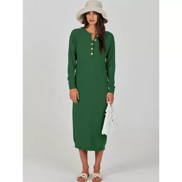 Caracilia Women Sweater Dress Long Sleeve Button V Neck Oversized Waffle Knit Pullover Sweater Casual Loose Fall Maxi Dress