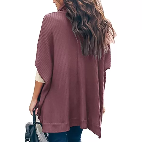 Caracilia Women Turtle Cowl Neck Long Batwing Sleeve Waffle Knit Pullover Sweaters Oversized Loose Fit High Low Tunic Tops