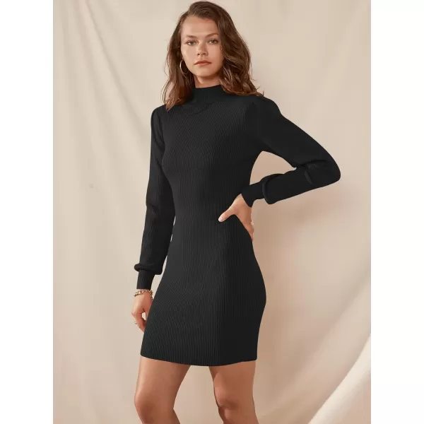 Caracilia Women Turtleneck Long Sleeve Knit Pullover Sweater Bodycon Mini Dress