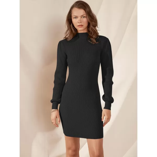 Caracilia Women Turtleneck Long Sleeve Knit Pullover Sweater Bodycon Mini Dress
