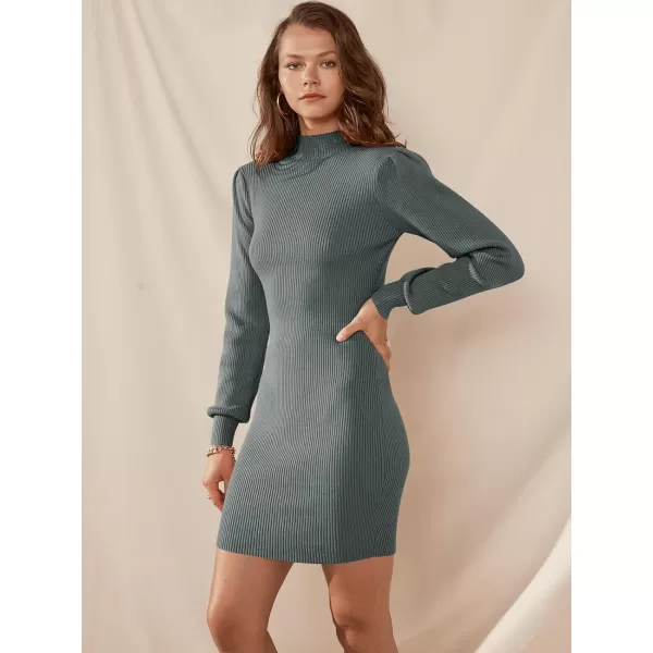 Caracilia Women Turtleneck Long Sleeve Knit Pullover Sweater Bodycon Mini Dress