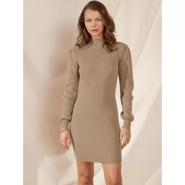 Caracilia Women Turtleneck Long Sleeve Knit Pullover Sweater Bodycon Mini Dress