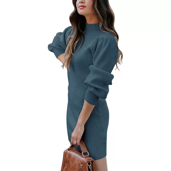 Caracilia Women Turtleneck Long Sleeve Knit Pullover Sweater Bodycon Mini Dress