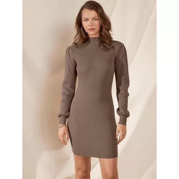 Caracilia Women Turtleneck Long Sleeve Knit Pullover Sweater Bodycon Mini Dress