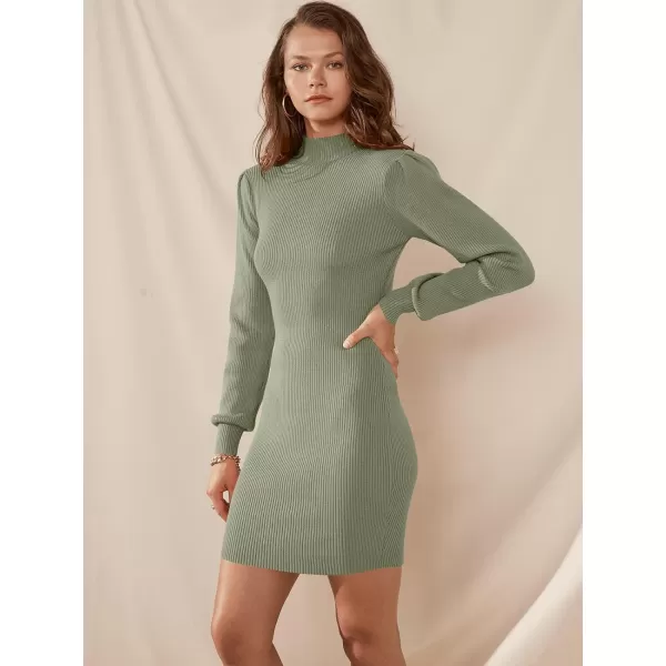 Caracilia Women Turtleneck Long Sleeve Knit Pullover Sweater Bodycon Mini Dress