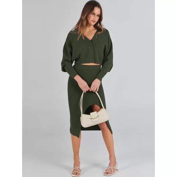 Caracilia Women Two Piece Outfits Sweater Sets Long Sleeve Knit Top and Bodycon Side Slit Midi Skirt Dress Fall Clothes