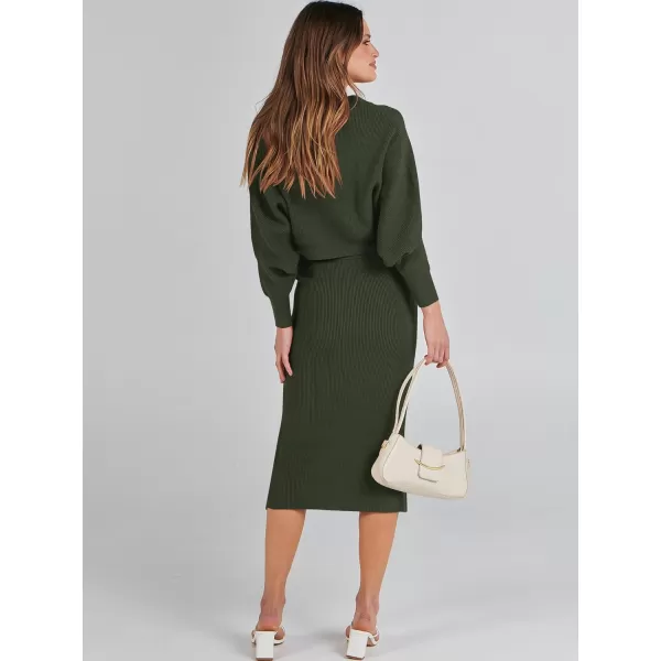 Caracilia Women Two Piece Outfits Sweater Sets Long Sleeve Knit Top and Bodycon Side Slit Midi Skirt Dress Fall Clothes