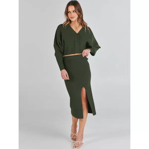 Caracilia Women Two Piece Outfits Sweater Sets Long Sleeve Knit Top and Bodycon Side Slit Midi Skirt Dress Fall Clothes