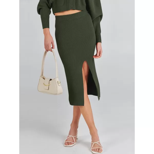 Caracilia Women Two Piece Outfits Sweater Sets Long Sleeve Knit Top and Bodycon Side Slit Midi Skirt Dress Fall Clothes