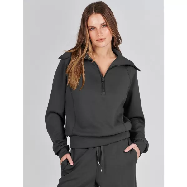 Caracilia Women Two Piece Outfits Sweatsuit Set Quarter Zip Oversized Sweatshirt Wide Leg Sweatpant Fall Lounge Set Tracksuit