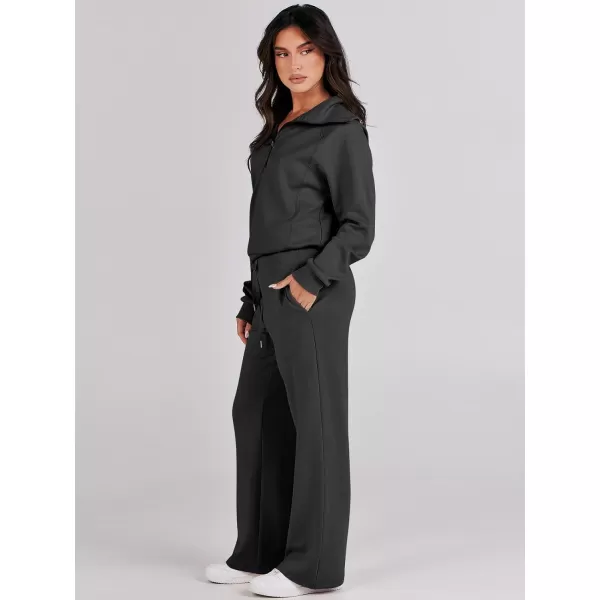 Caracilia Women Two Piece Outfits Sweatsuit Set Quarter Zip Oversized Sweatshirt Wide Leg Sweatpant Fall Lounge Set Tracksuit