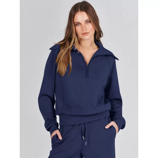 Caracilia Women Two Piece Outfits Sweatsuit Set Quarter Zip Oversized Sweatshirt Wide Leg Sweatpant Fall Lounge Set Tracksuit