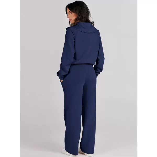 Caracilia Women Two Piece Outfits Sweatsuit Set Quarter Zip Oversized Sweatshirt Wide Leg Sweatpant Fall Lounge Set Tracksuit