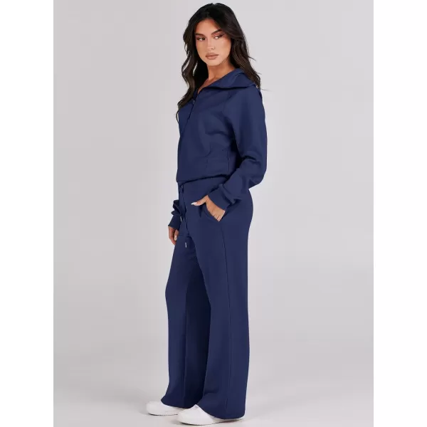 Caracilia Women Two Piece Outfits Sweatsuit Set Quarter Zip Oversized Sweatshirt Wide Leg Sweatpant Fall Lounge Set Tracksuit