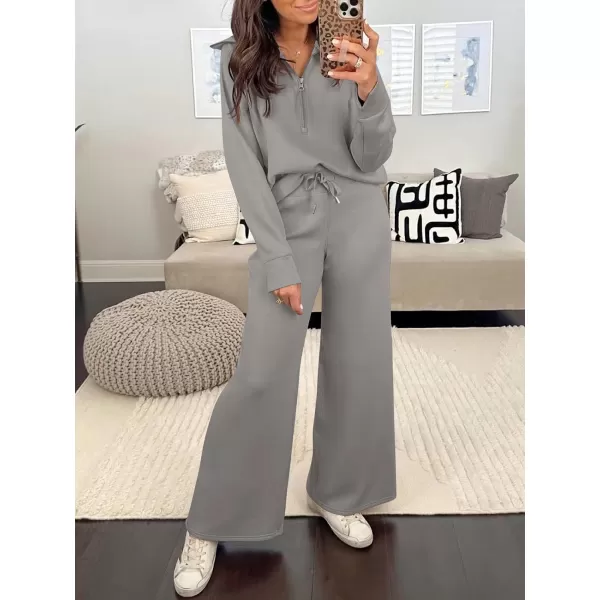 Caracilia Women Two Piece Outfits Sweatsuit Set Quarter Zip Oversized Sweatshirt Wide Leg Sweatpant Fall Lounge Set Tracksuit