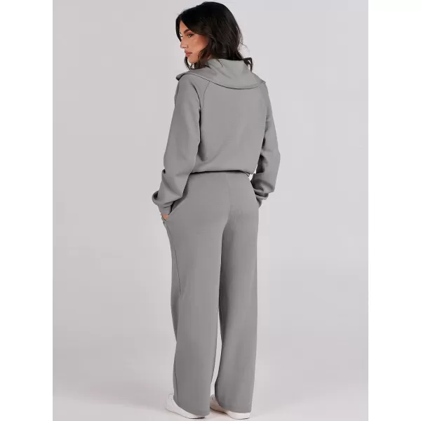 Caracilia Women Two Piece Outfits Sweatsuit Set Quarter Zip Oversized Sweatshirt Wide Leg Sweatpant Fall Lounge Set Tracksuit