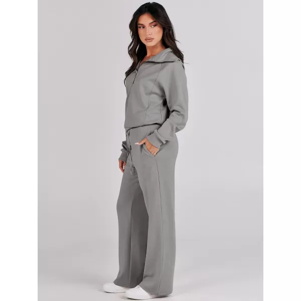 Caracilia Women Two Piece Outfits Sweatsuit Set Quarter Zip Oversized Sweatshirt Wide Leg Sweatpant Fall Lounge Set Tracksuit