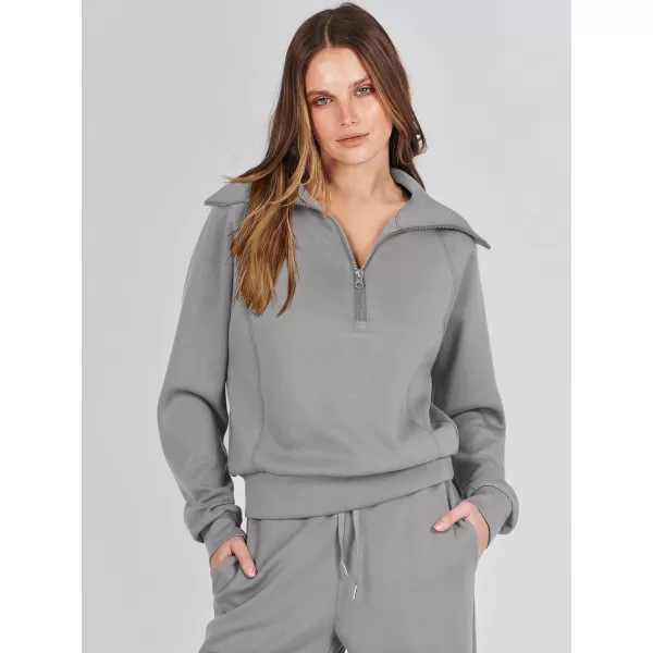 Caracilia Women Two Piece Outfits Sweatsuit Set Quarter Zip Oversized Sweatshirt Wide Leg Sweatpant Fall Lounge Set Tracksuit