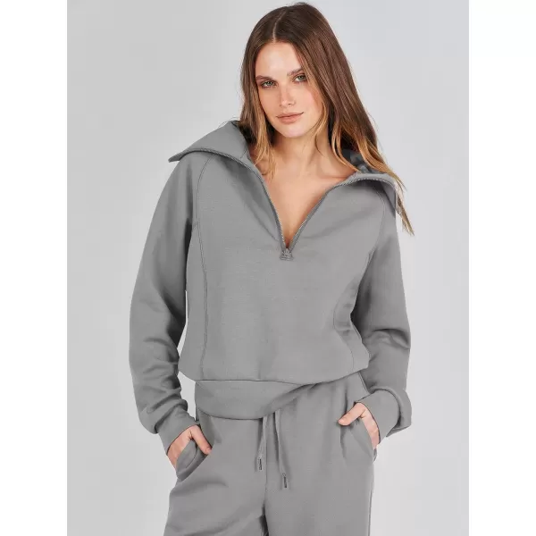Caracilia Women Two Piece Outfits Sweatsuit Set Quarter Zip Oversized Sweatshirt Wide Leg Sweatpant Fall Lounge Set Tracksuit