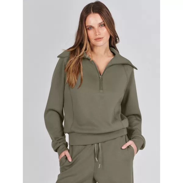 Caracilia Women Two Piece Outfits Sweatsuit Set Quarter Zip Oversized Sweatshirt Wide Leg Sweatpant Fall Lounge Set Tracksuit
