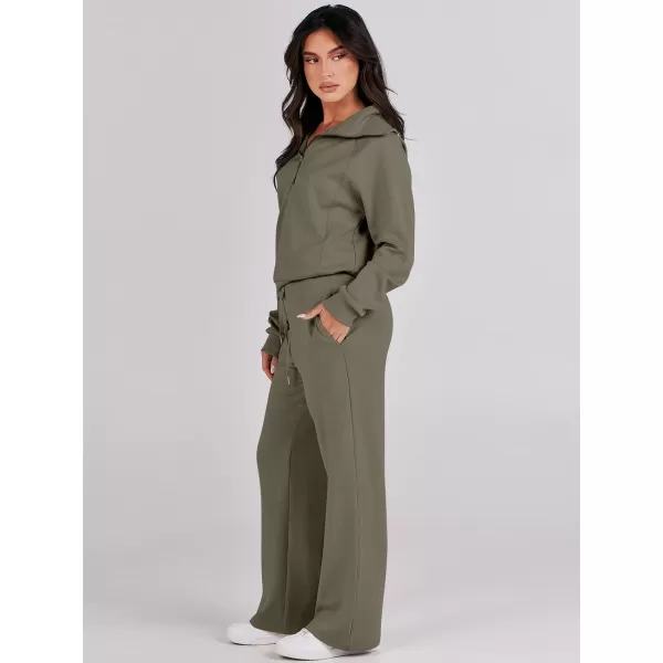 Caracilia Women Two Piece Outfits Sweatsuit Set Quarter Zip Oversized Sweatshirt Wide Leg Sweatpant Fall Lounge Set Tracksuit