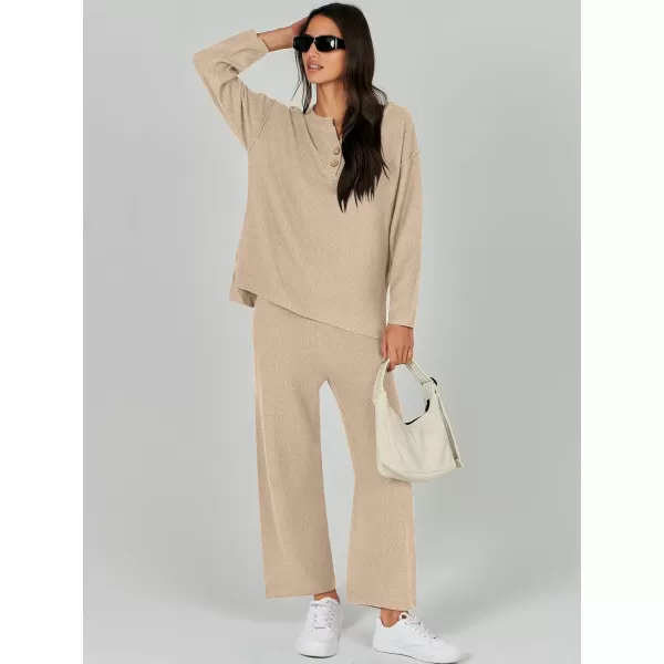 Caracilia Womens 2 Piece Outfits Long Sleeve Knit Loungewear Loose Slouchy Sweater Set Fall Trendy Matching Lounge Sets