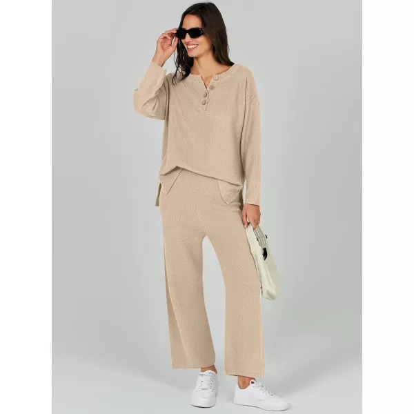 Caracilia Womens 2 Piece Outfits Long Sleeve Knit Loungewear Loose Slouchy Sweater Set Fall Trendy Matching Lounge Sets