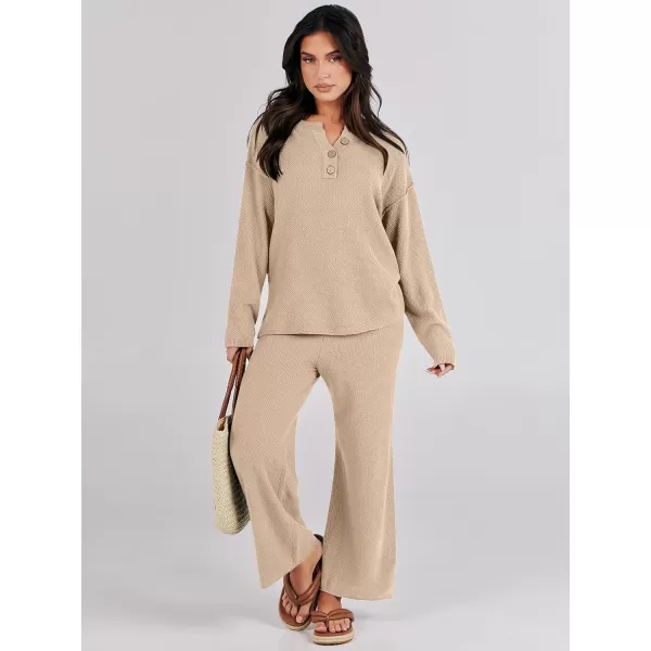 Caracilia Womens 2 Piece Outfits Long Sleeve Knit Loungewear Loose Slouchy Sweater Set Fall Trendy Matching Lounge Sets