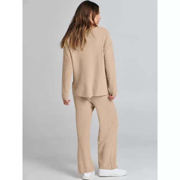 Caracilia Womens 2 Piece Outfits Long Sleeve Knit Loungewear Loose Slouchy Sweater Set Fall Trendy Matching Lounge Sets
