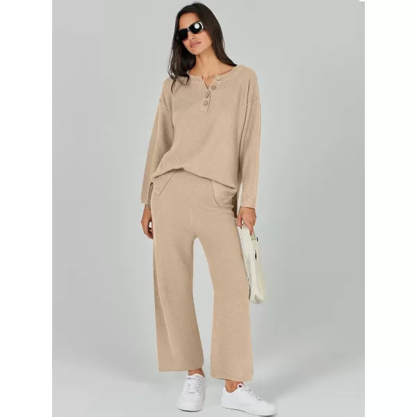 Caracilia Womens 2 Piece Outfits Long Sleeve Knit Loungewear Loose Slouchy Sweater Set Fall Trendy Matching Lounge Sets