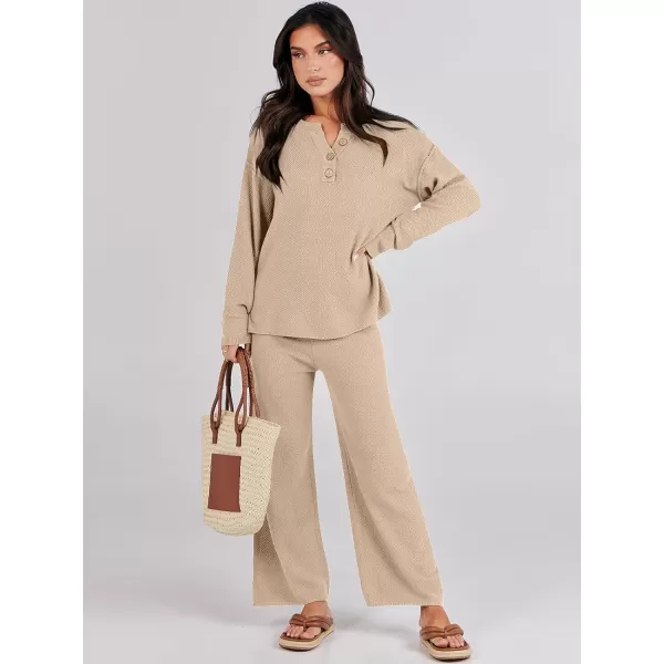 Caracilia Womens 2 Piece Outfits Long Sleeve Knit Loungewear Loose Slouchy Sweater Set Fall Trendy Matching Lounge Sets
