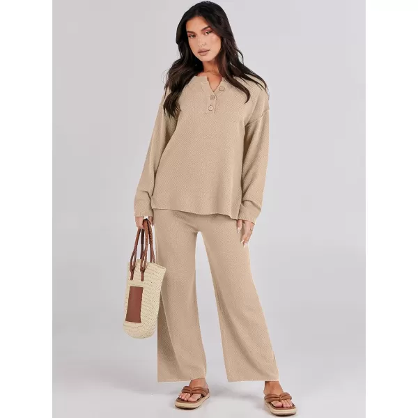 Caracilia Womens 2 Piece Outfits Long Sleeve Knit Loungewear Loose Slouchy Sweater Set Fall Trendy Matching Lounge Sets
