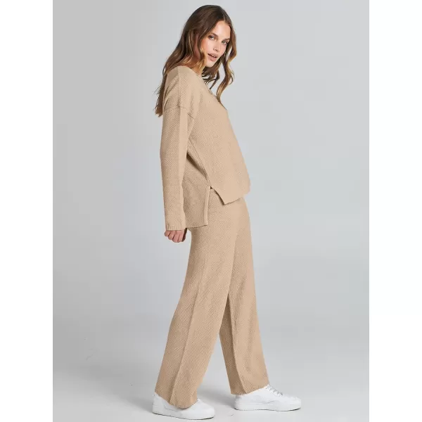 Caracilia Womens 2 Piece Outfits Long Sleeve Knit Loungewear Loose Slouchy Sweater Set Fall Trendy Matching Lounge Sets