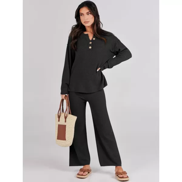 Caracilia Womens 2 Piece Outfits Long Sleeve Knit Loungewear Loose Slouchy Sweater Set Fall Trendy Matching Lounge Sets