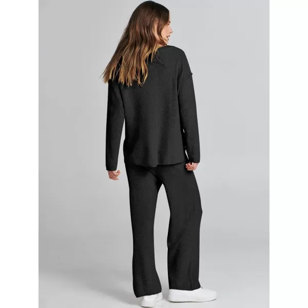 Caracilia Womens 2 Piece Outfits Long Sleeve Knit Loungewear Loose Slouchy Sweater Set Fall Trendy Matching Lounge Sets
