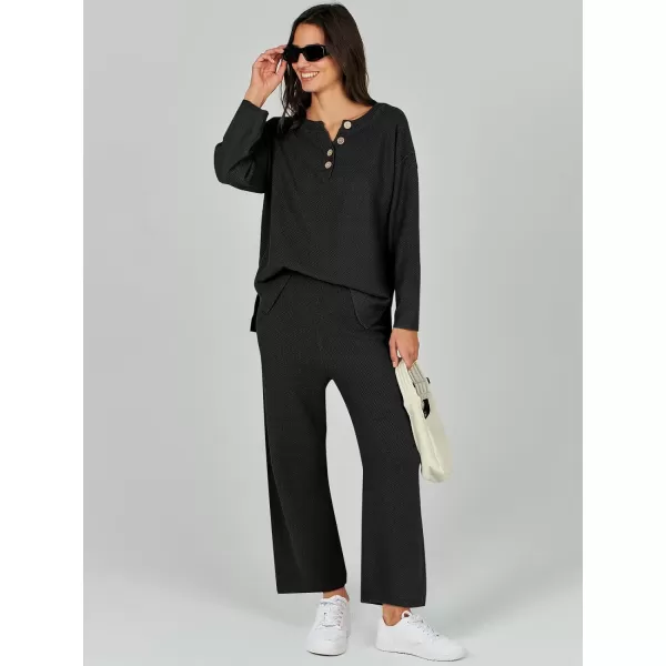 Caracilia Womens 2 Piece Outfits Long Sleeve Knit Loungewear Loose Slouchy Sweater Set Fall Trendy Matching Lounge Sets