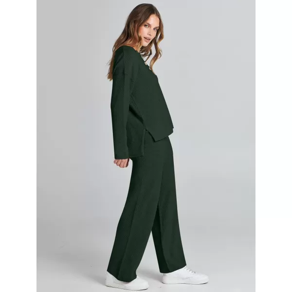 Caracilia Womens 2 Piece Outfits Long Sleeve Knit Loungewear Loose Slouchy Sweater Set Fall Trendy Matching Lounge Sets