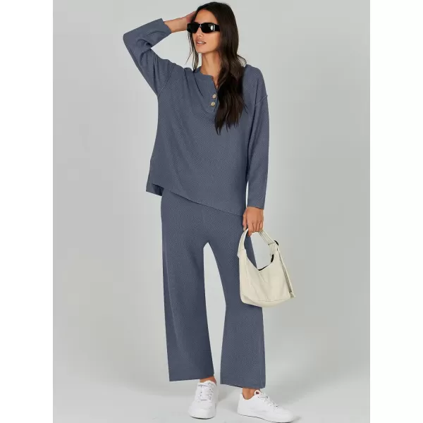 Caracilia Womens 2 Piece Outfits Long Sleeve Knit Loungewear Loose Slouchy Sweater Set Fall Trendy Matching Lounge Sets